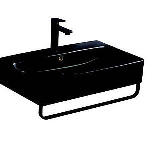 Lavoar dreptunghiular PLANO, din porțelan, cu suport prosoape, cu scurgere neagră 60X42cm - negru