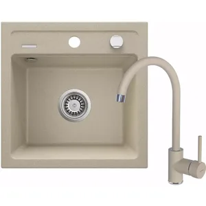 Set chiuveta bucatarie cu baterie Deante Zorba Nisip 44x44cm