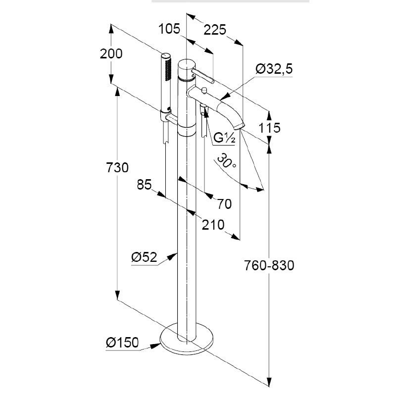 112367_1_schita_tehnica_baterie_cada_dus_stativ_kludi_bozz_black_pentru_cada_freestanding